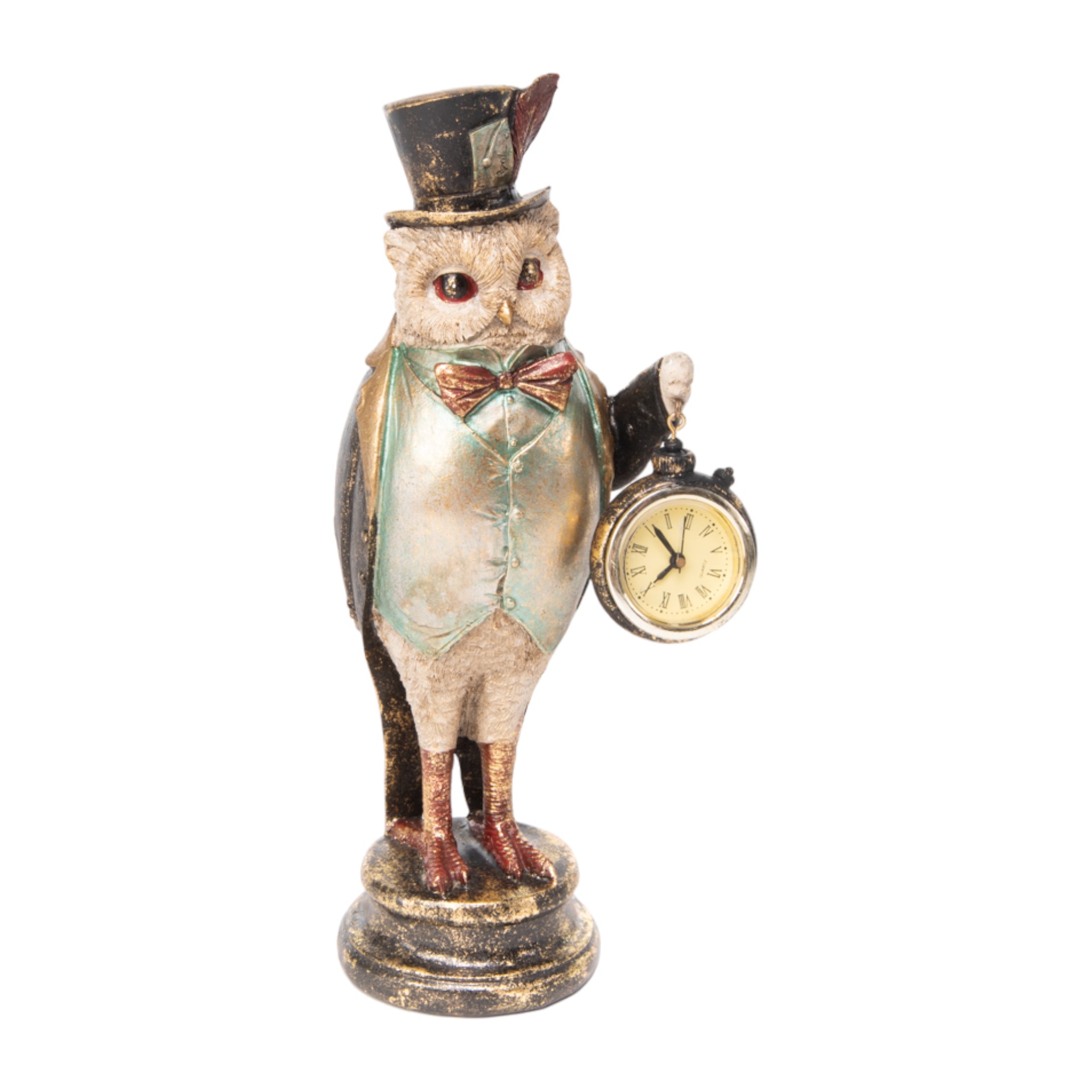 Darstellung von Eule m. Hut und Uhr 29,5 cm