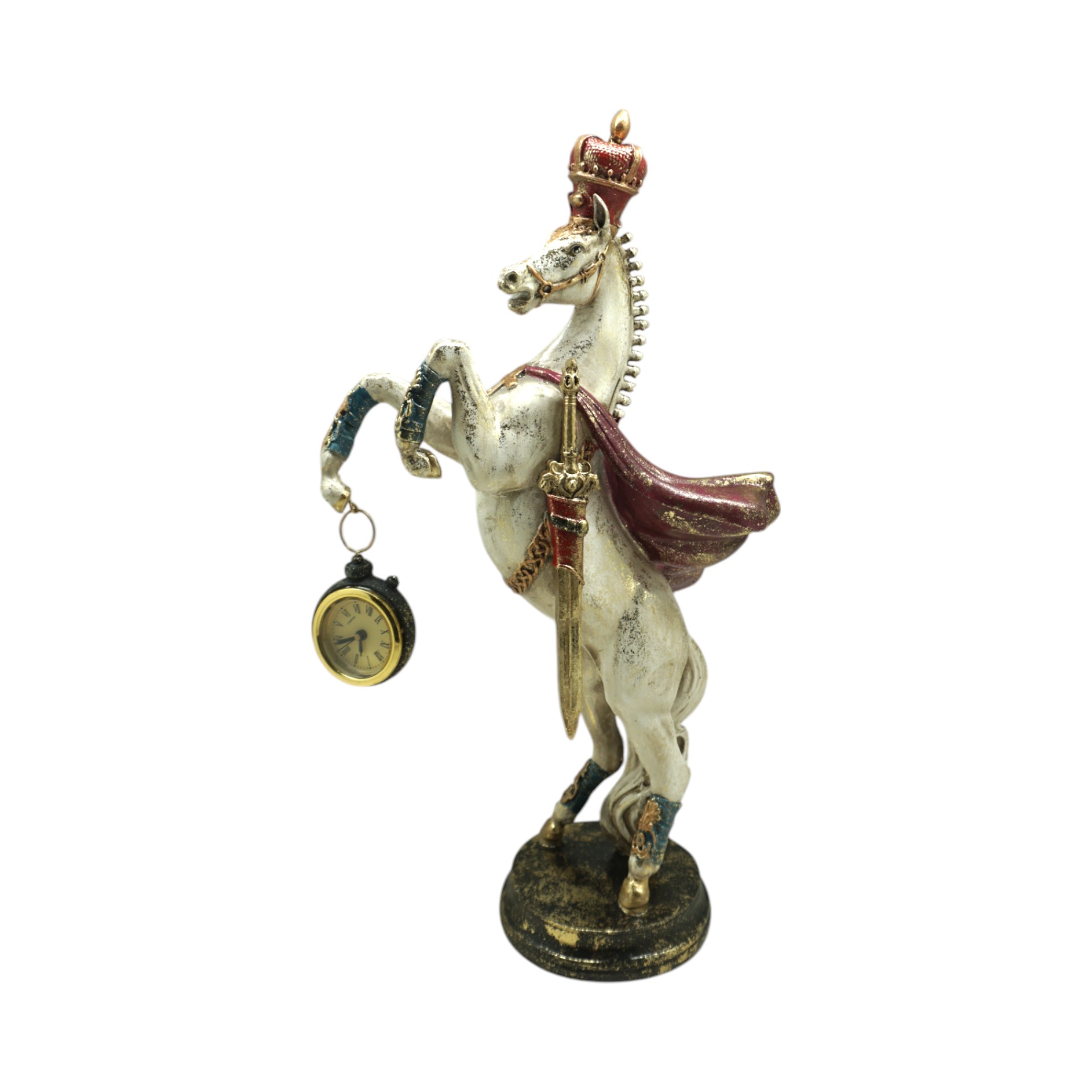 Darstellung von Pferd m. roter Krone u. Uhr