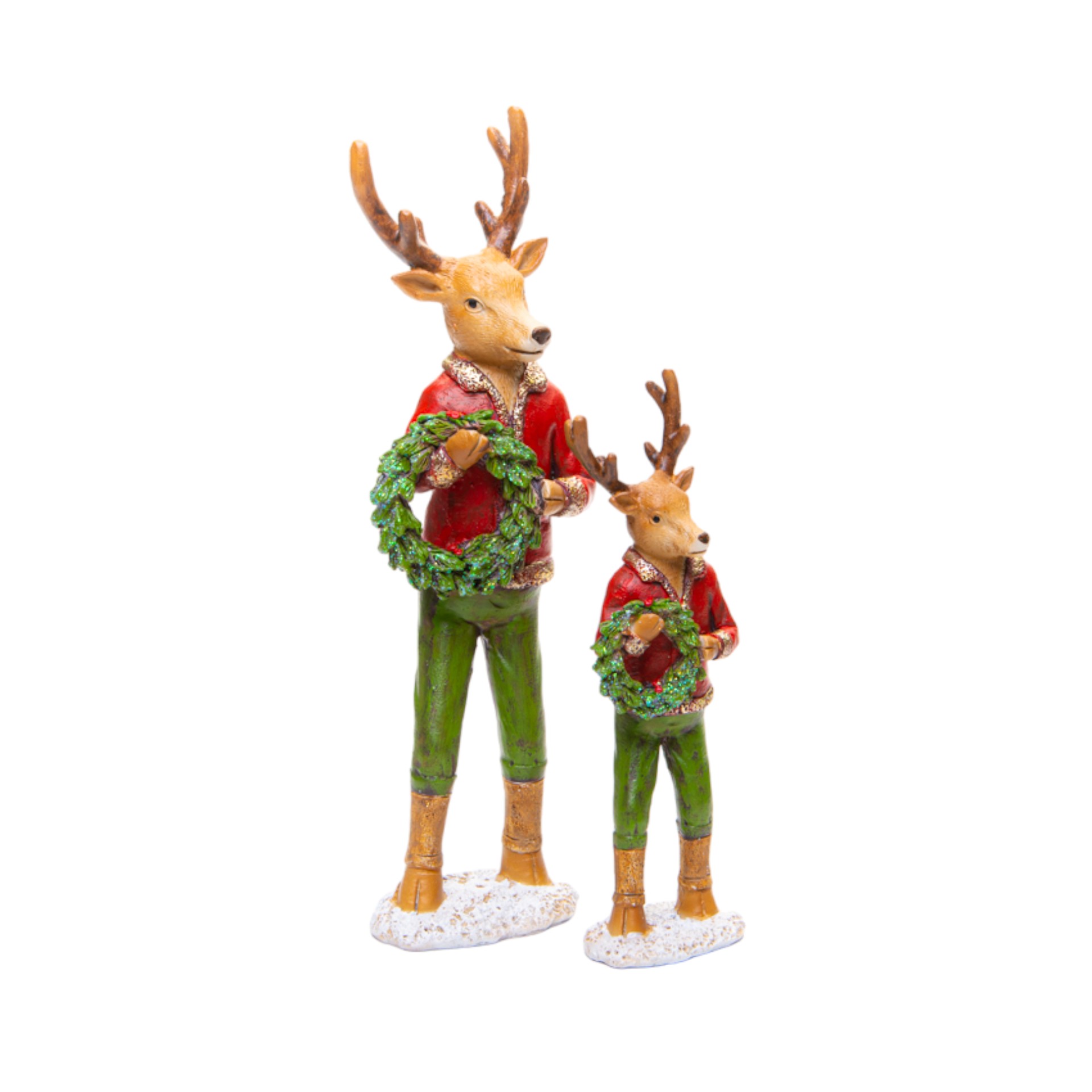 Darstellung von stehender Hirsch mit grünem Kranz klein