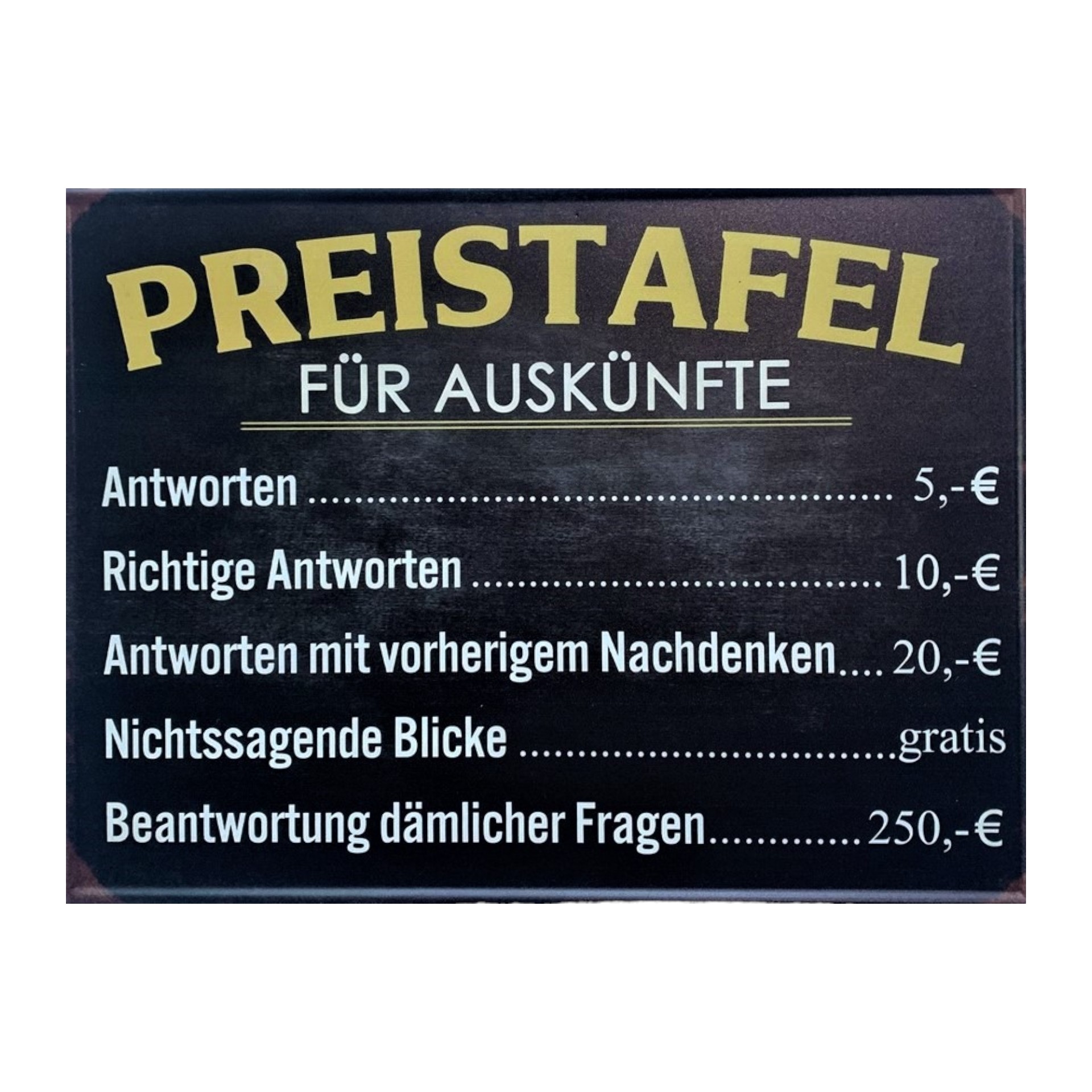 Darstellung von RP Schild Preistafel für Auskünfte...