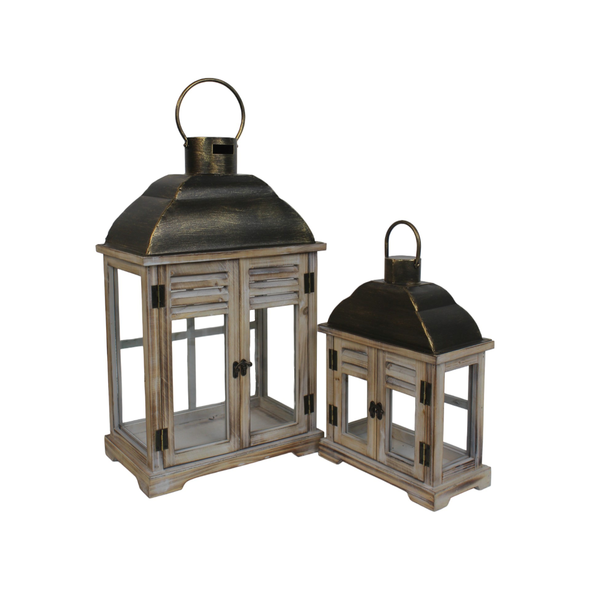 Darstellung von Holzlaternenset 2-tlg. rechteckig mit 2 Türen
