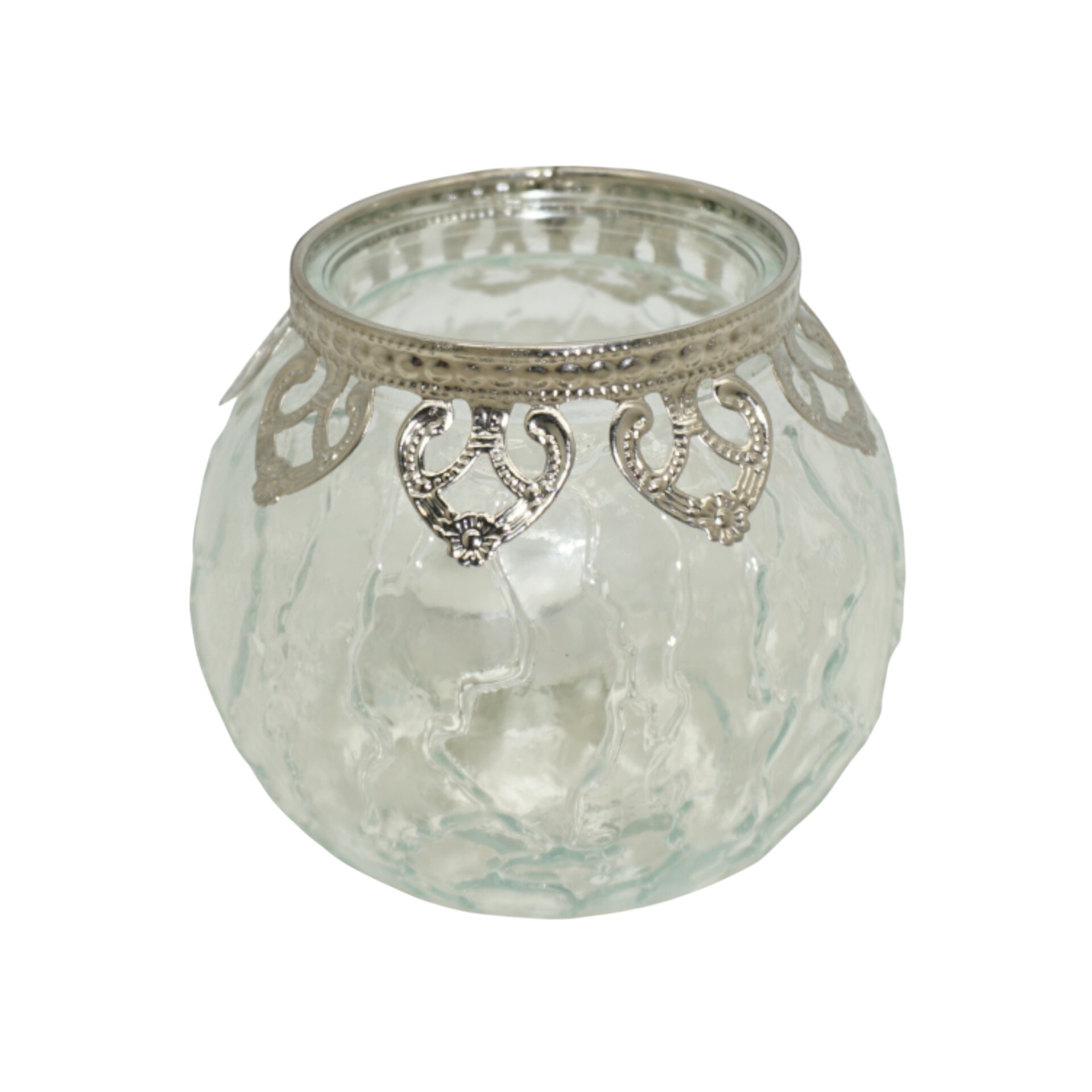 Darstellung von Teelichthalter natur mittel mit Silberrand Herzen