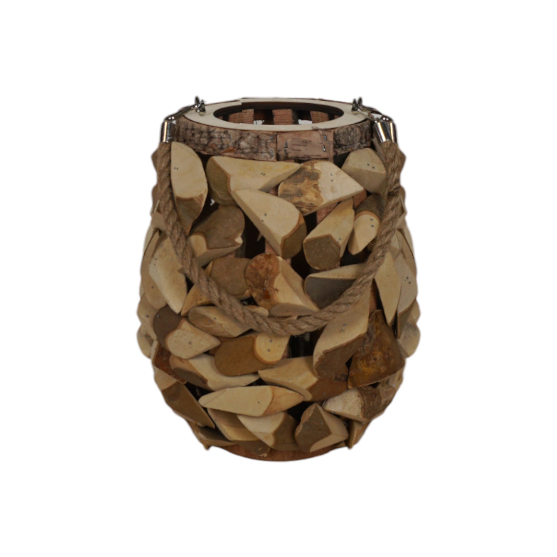 Darstellung von Windlicht klein geschnitzelt mit Glas