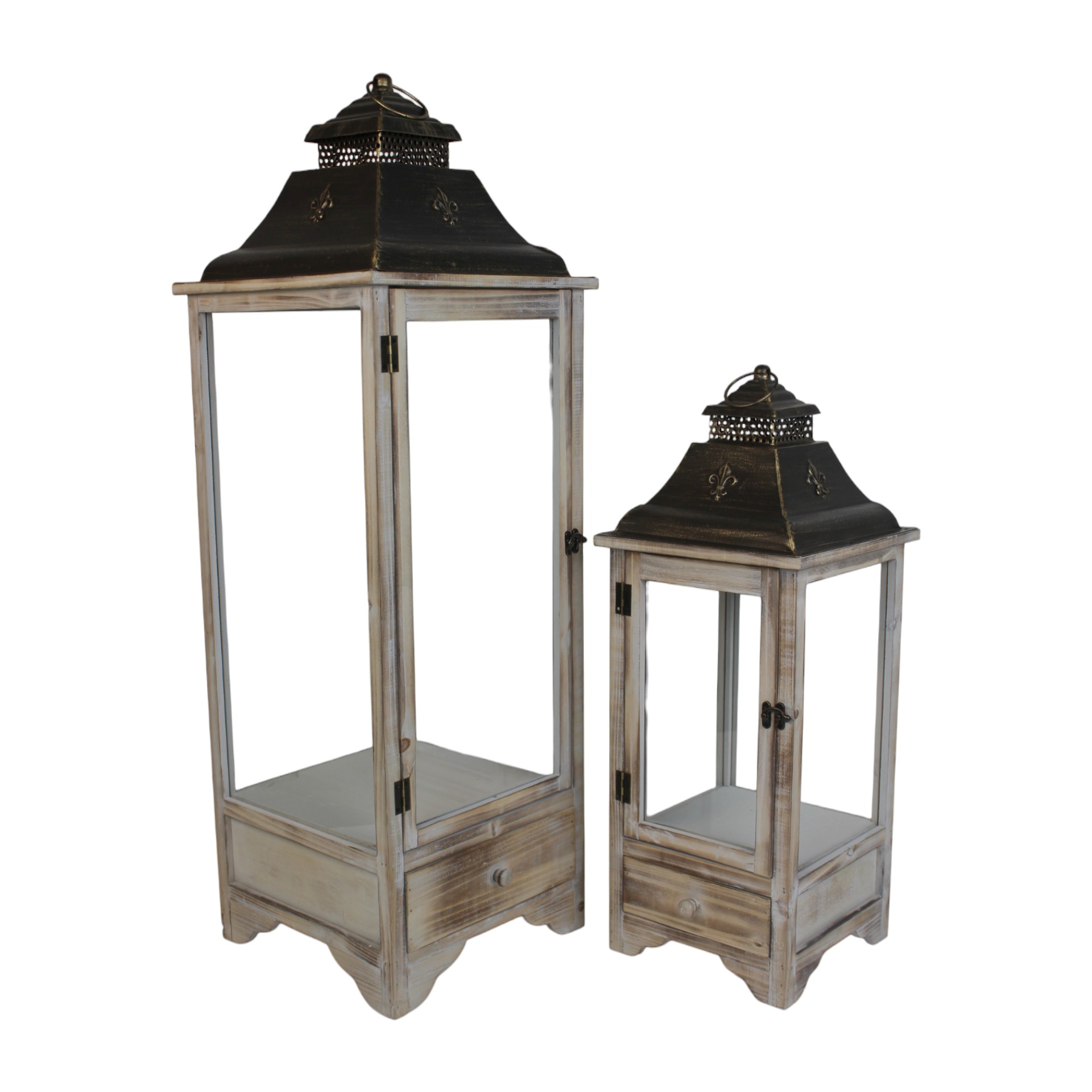 Darstellung von Holzlaternenset mittel 2-tlg., mit Schublade