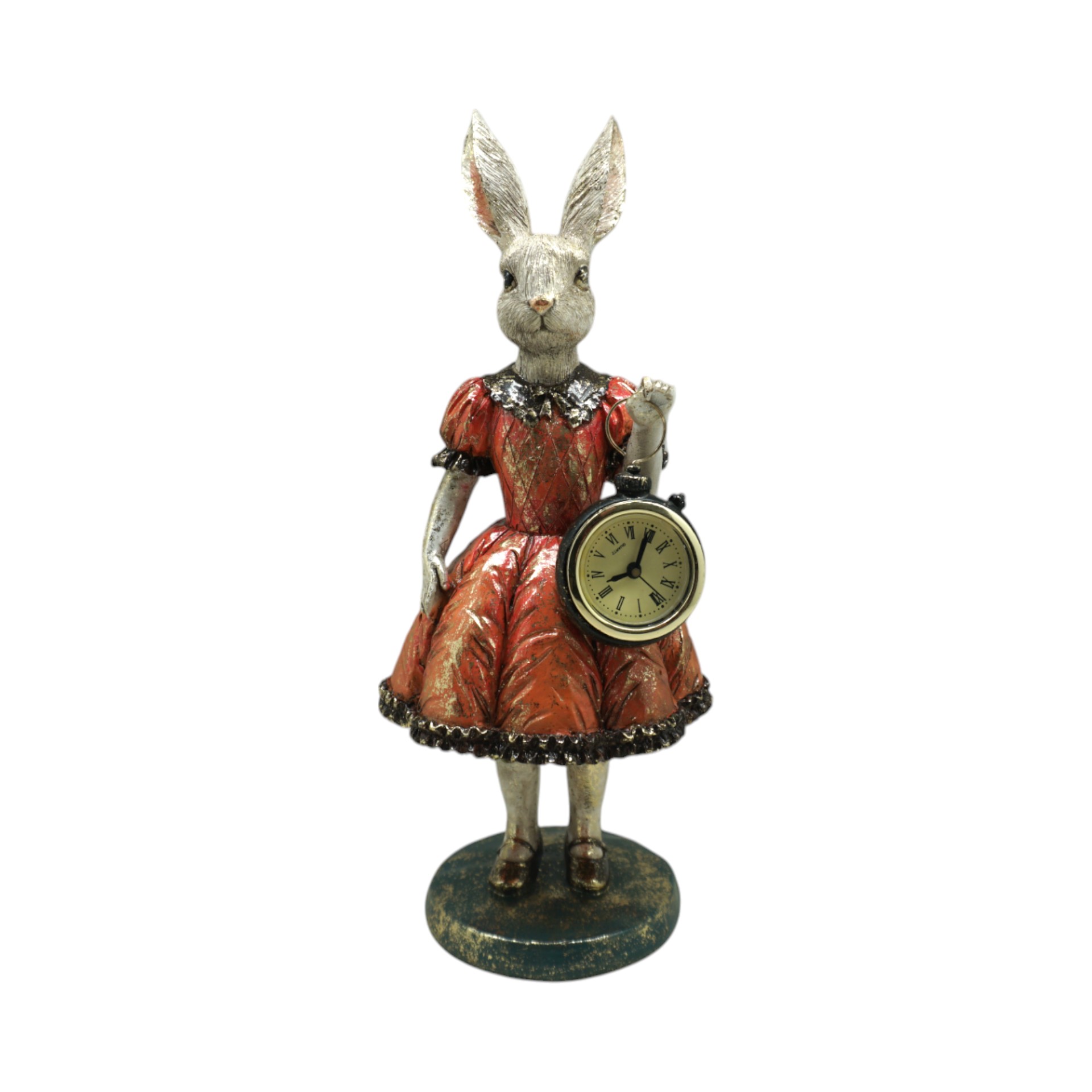 Darstellung von Hase m. Uhr rotes Kleid