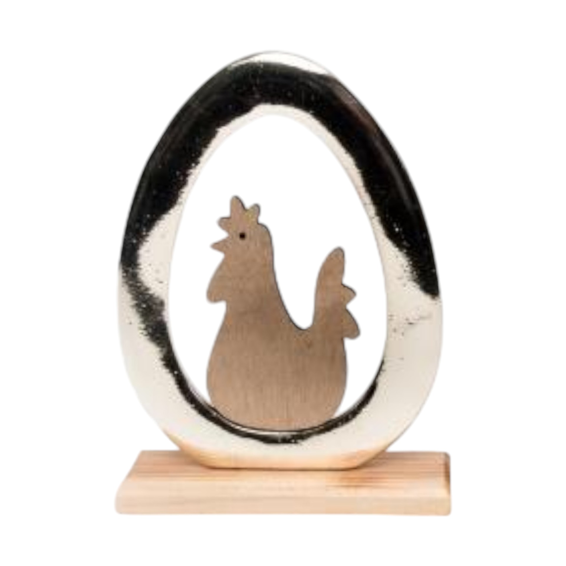 Darstellung von Henne im Ei silber m. Holzfuss, gross