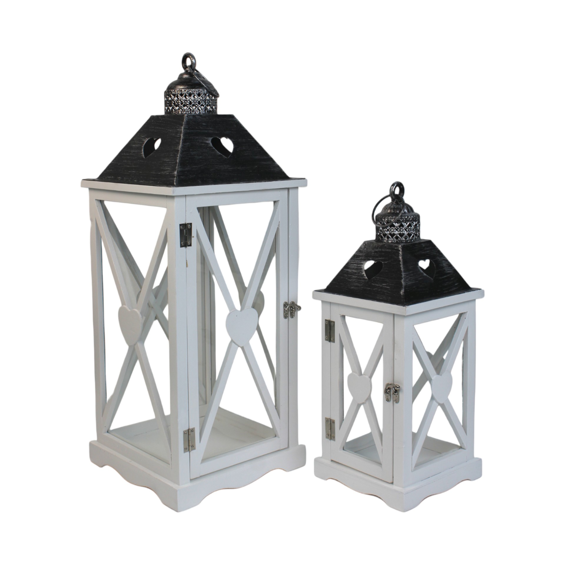 Darstellung von Holzlaternenset 2-tlg. weiss mit Sprossen