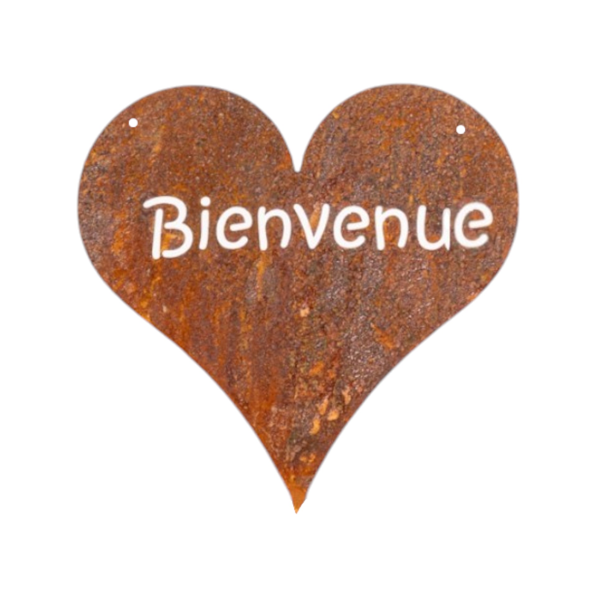 Darstellung von Herz „bienvenu“ mit 2 Löcher z. Hängen