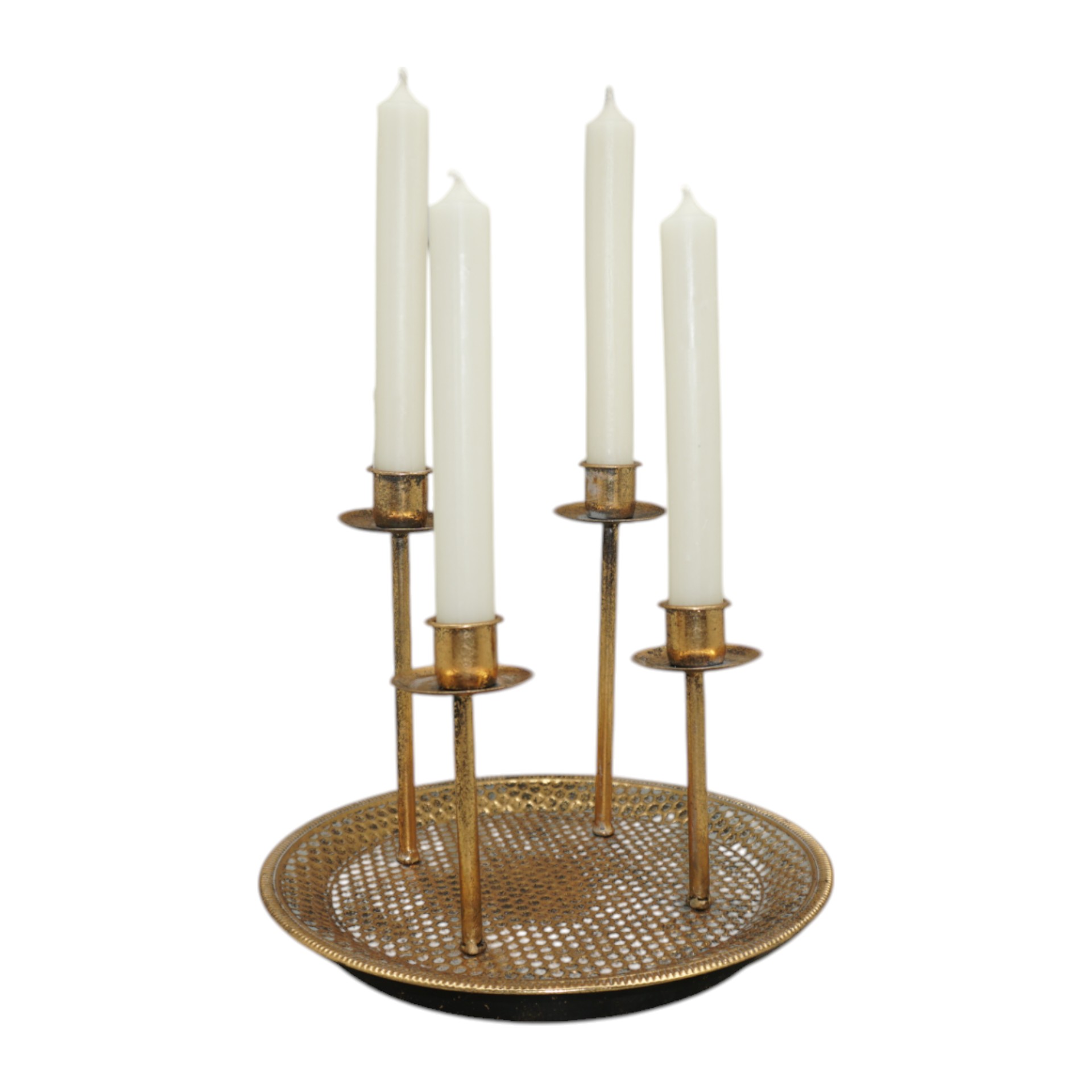 Darstellung von Teller mit 4 Kerzenhalter gold gross