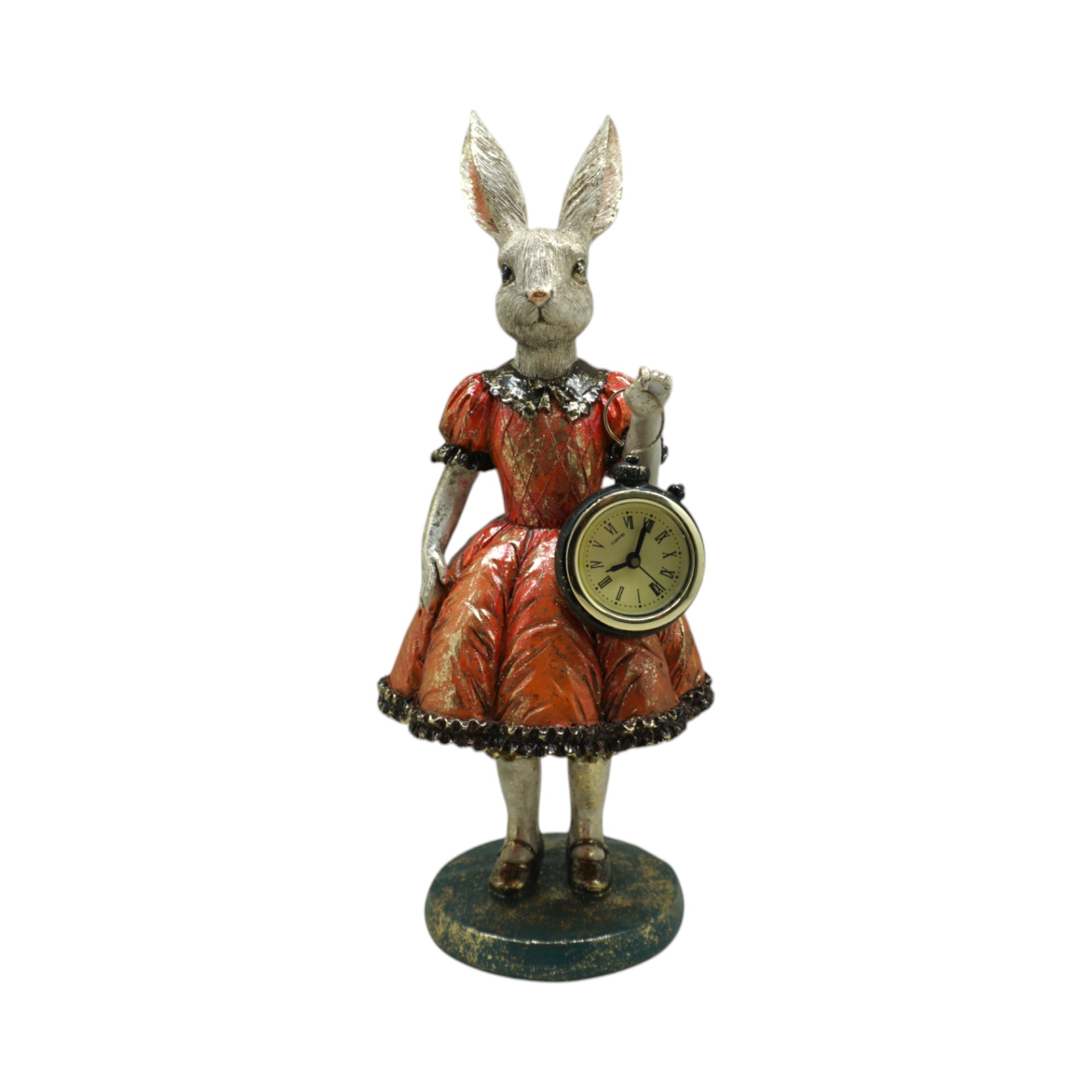 Darstellung von Hase m. Uhr rotes Kleid
