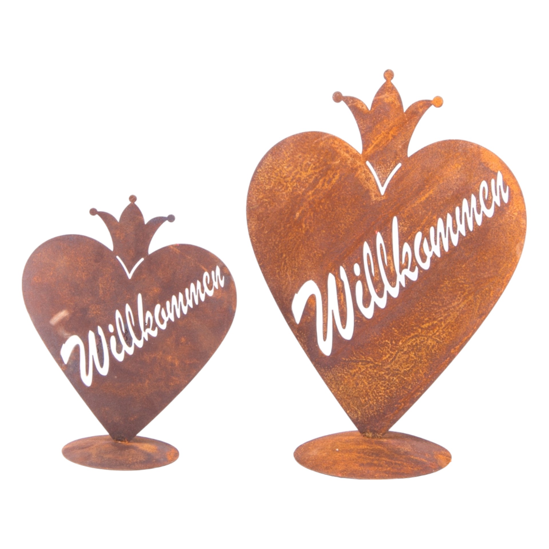 Darstellung von RP Herz mit Krone klein auf Platte Willkommen