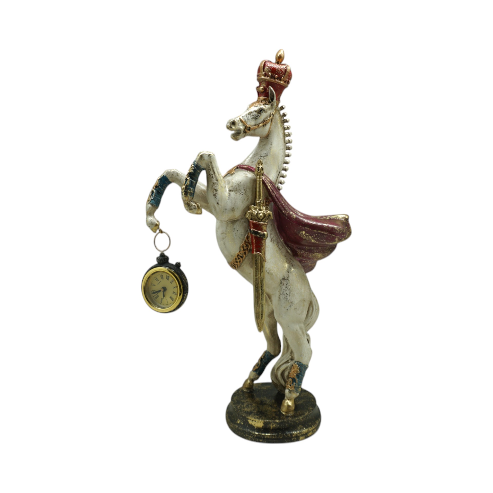 Darstellung von Pferd m. roter Krone u. Uhr