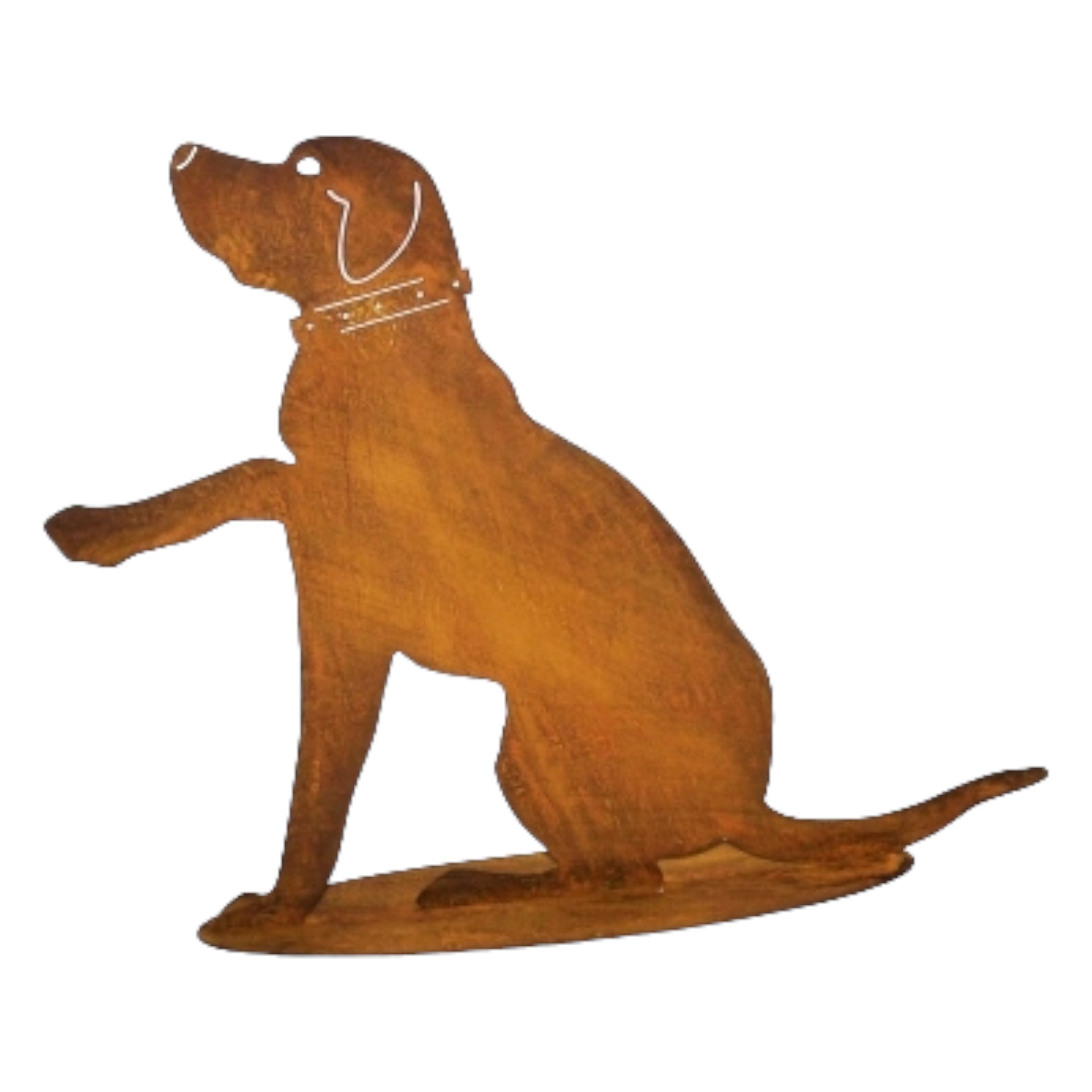 Darstellung von sitzender Hund mit Halsband gross, Pfote oben
