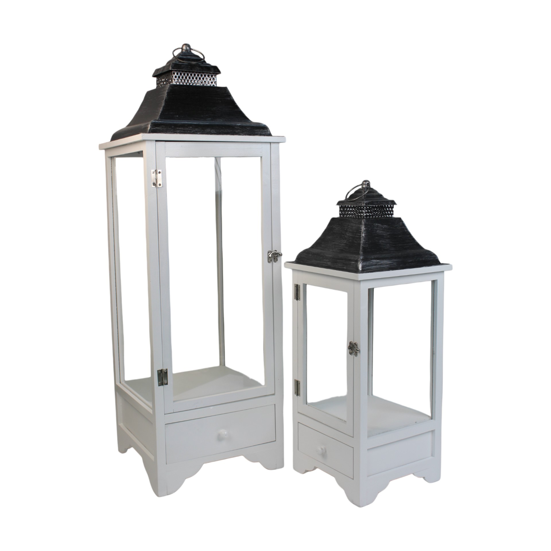 Darstellung von Holzlaternenset 2-tlg. weiss mit Schublade