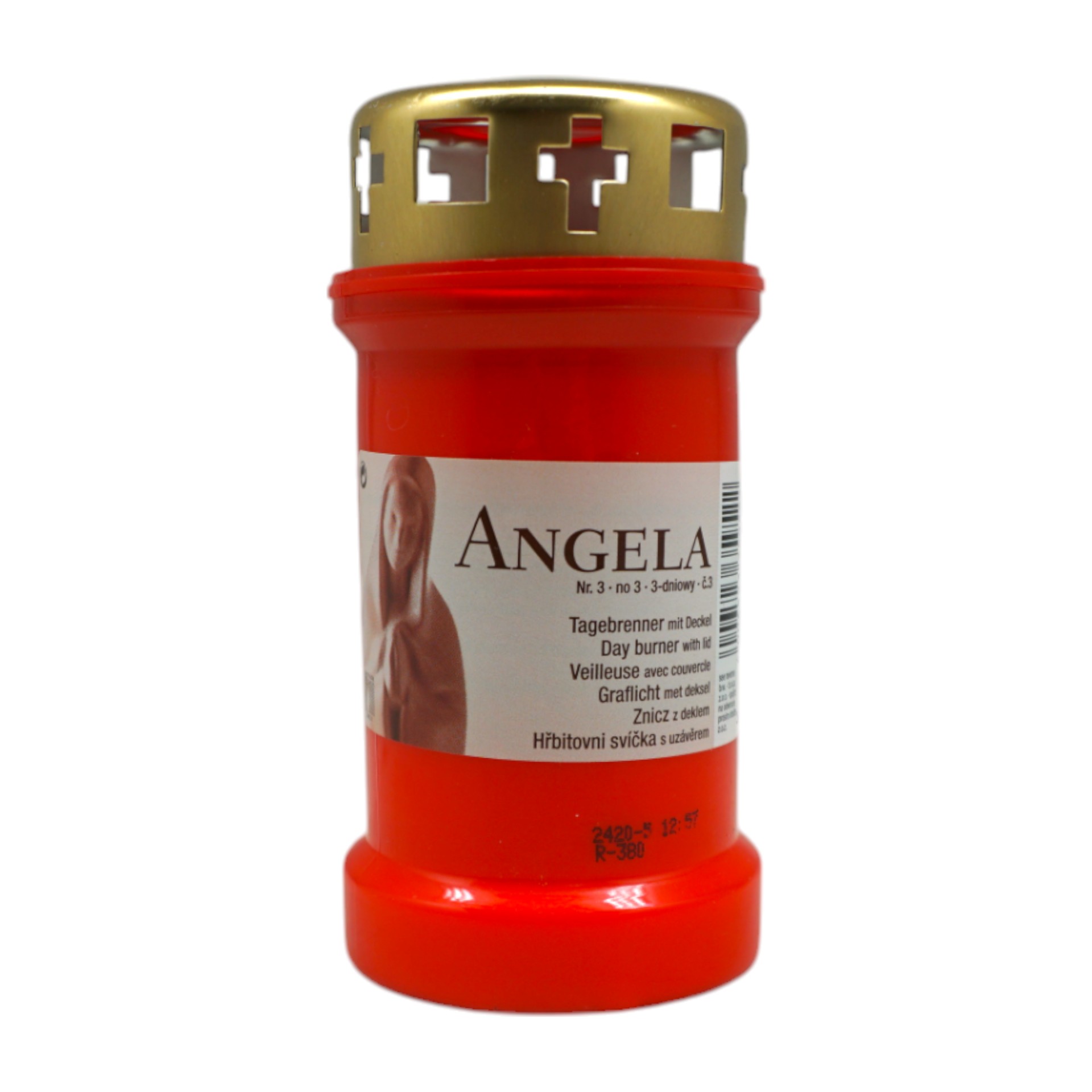 Darstellung von Grablicht 3 Tage mit Deckel ROT Angela