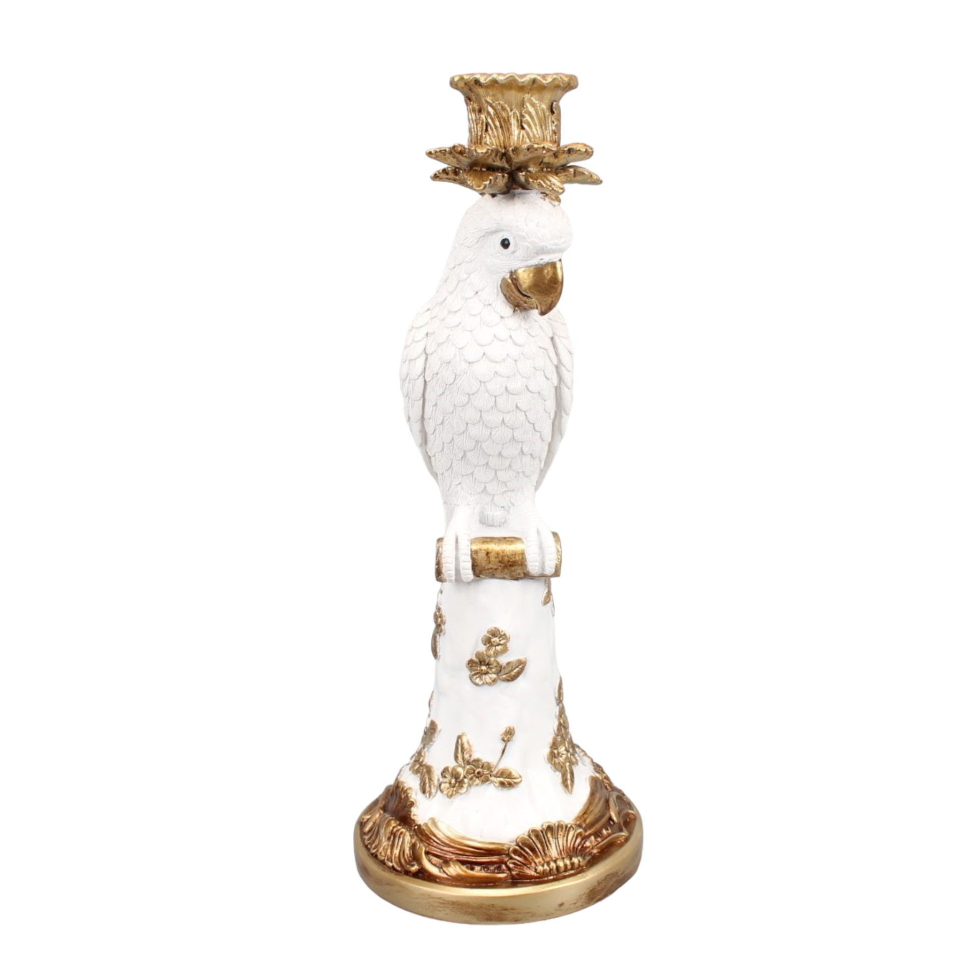Darstellung von RP Kerzenhalter weisser Papagei a. rundem Sockel