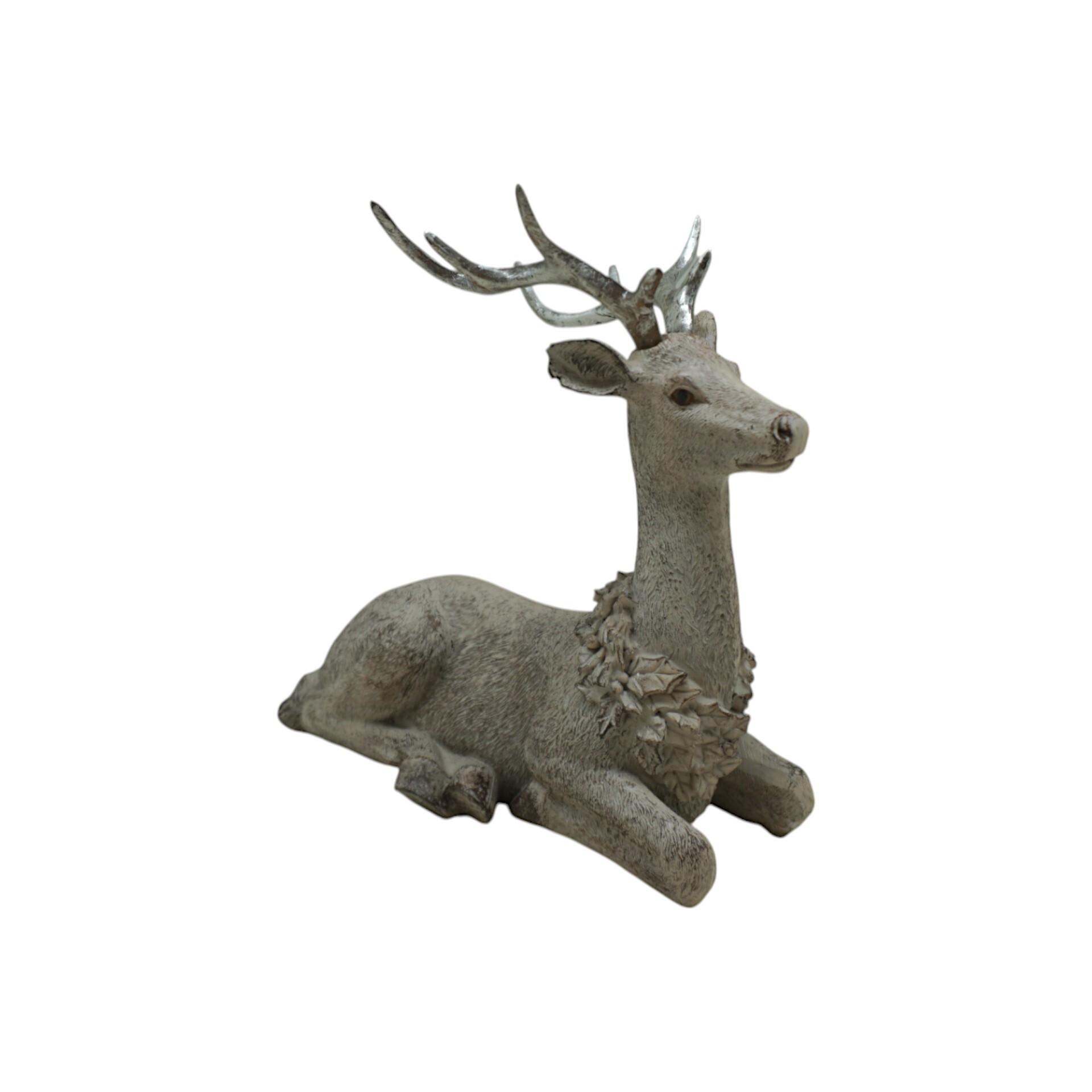 Darstellung von liegender Hirsch grau/silber m. Kranz