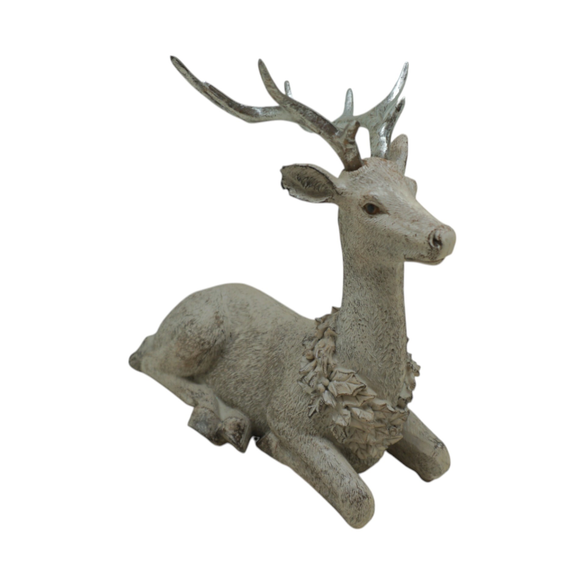 Darstellung von liegender Hirsch grau/silber m. Kranz