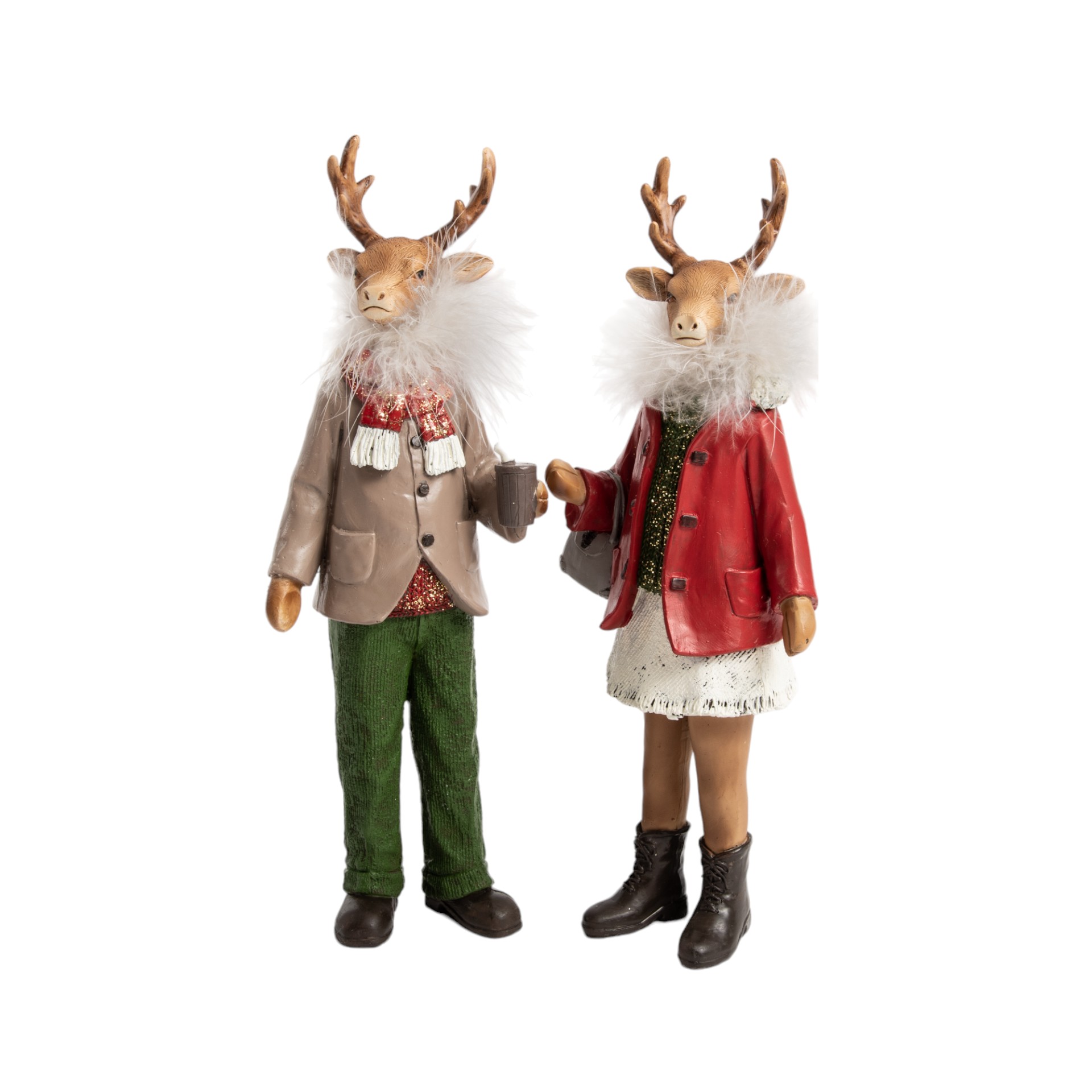 Darstellung von Hirsch gr. m/ w mit Schal sort.