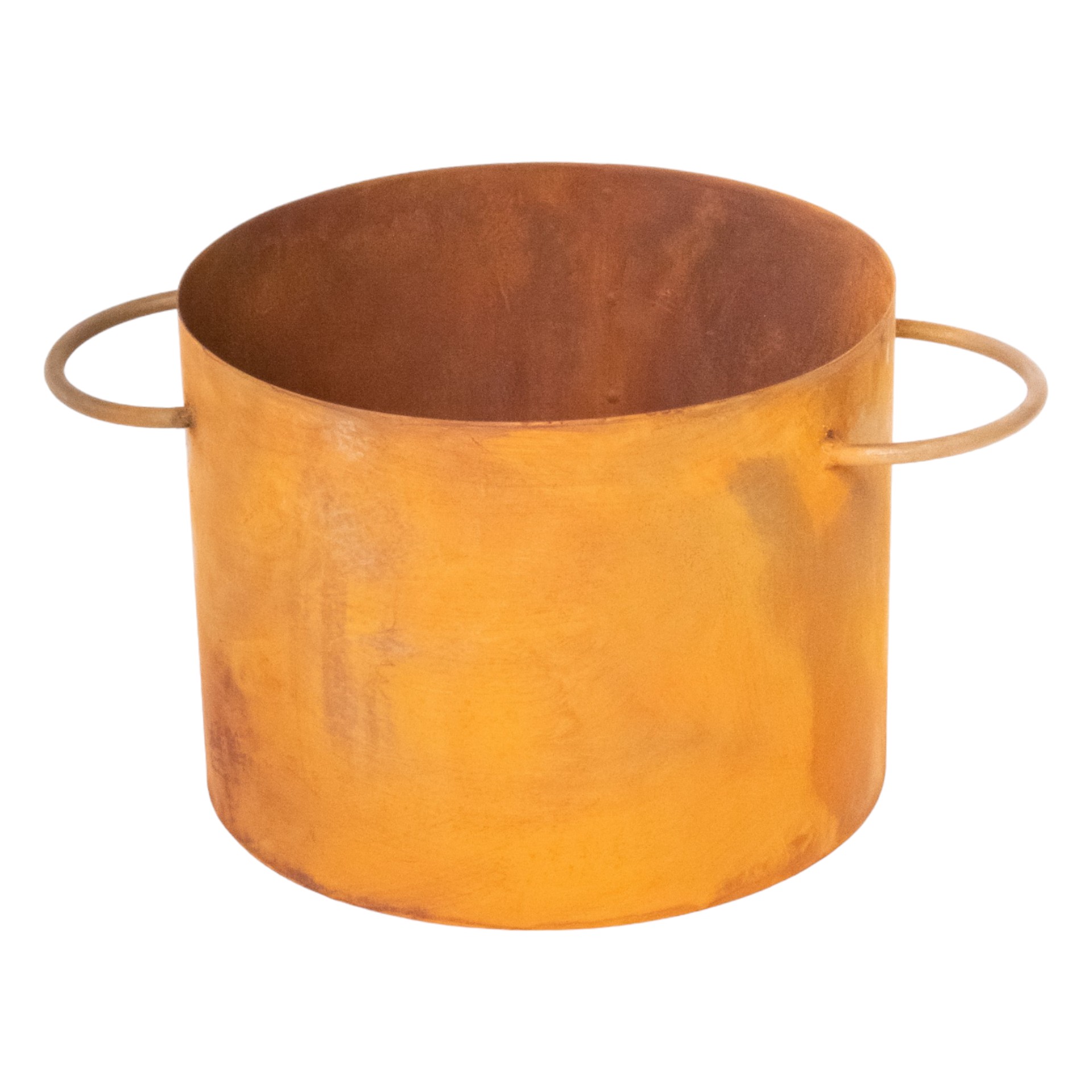 Darstellung von Pflanztopf Kochtopf rund mit 2 Henkel, rost