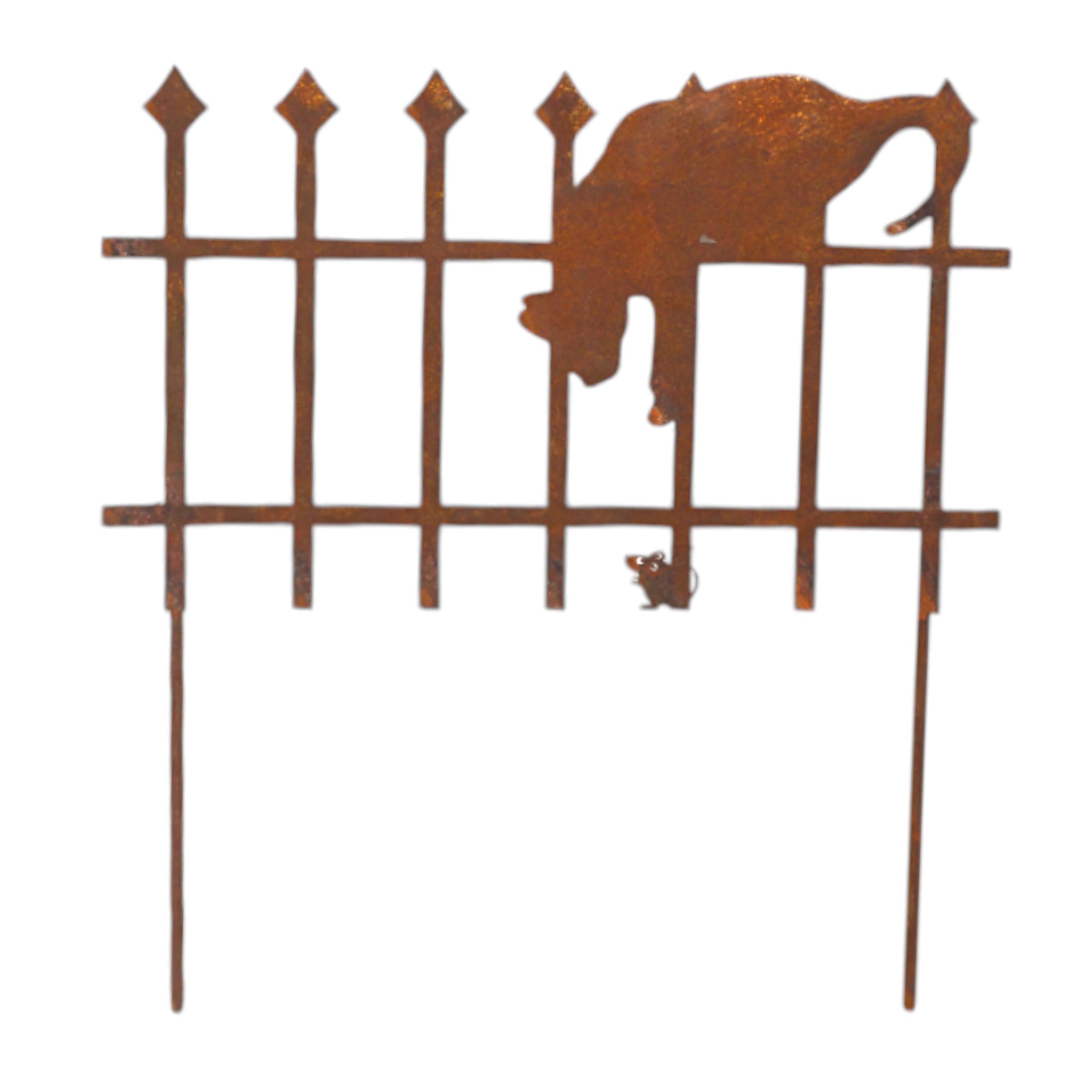 Darstellung von Zaunstecker Katze mit Maus