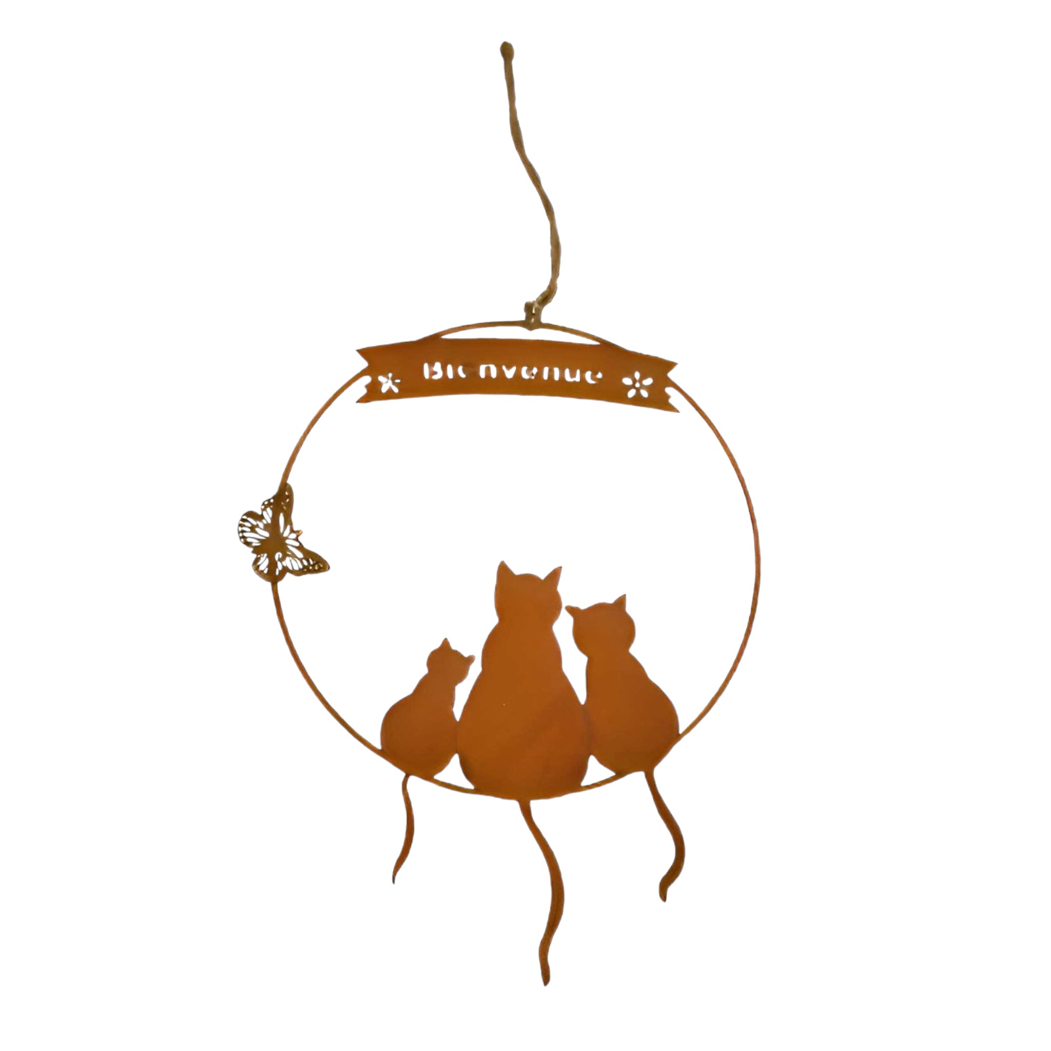 Darstellung von 3 Katzen sitzend im Ring z. Hängen Bienvenue