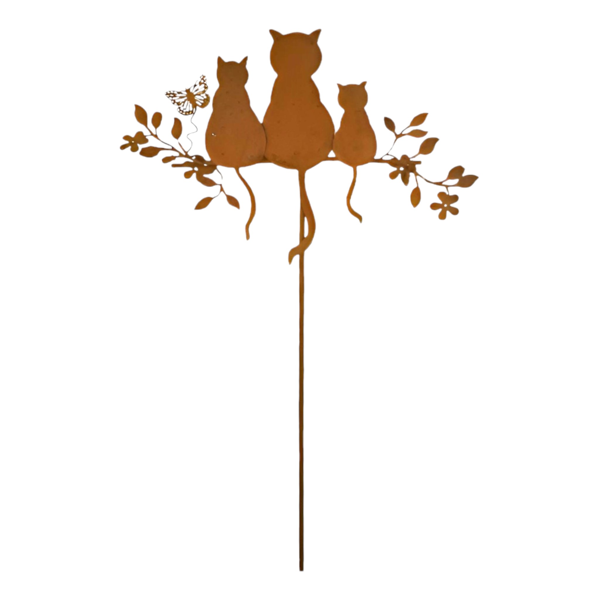 Darstellung von Katzen s. Ast sitzend m. Schmetterling z. Stecken