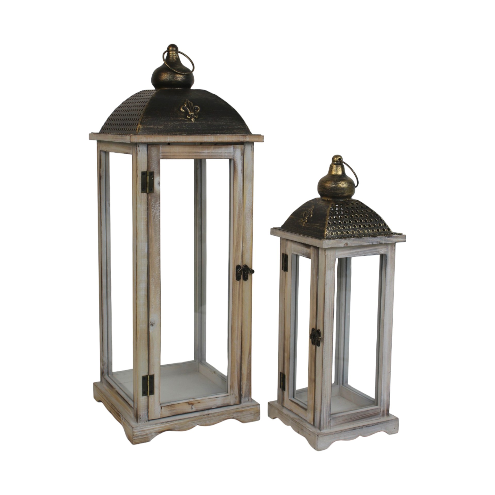 Darstellung von Holzlaternenset 2-tlg. quadratisch natur, mit Hänger