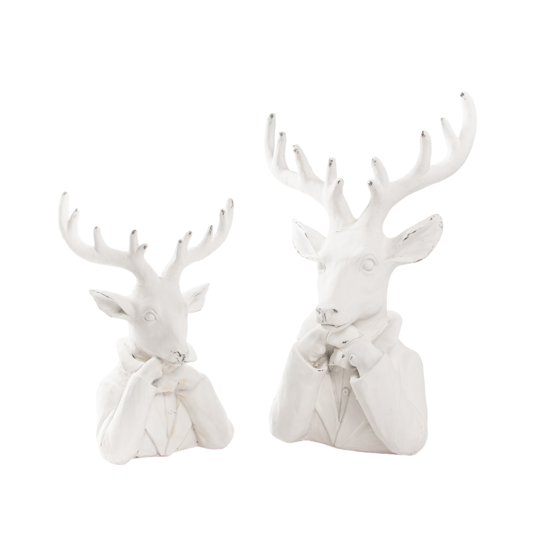 Darstellung von RP Hirschkopf weiss klein mit Hände unter Kinn