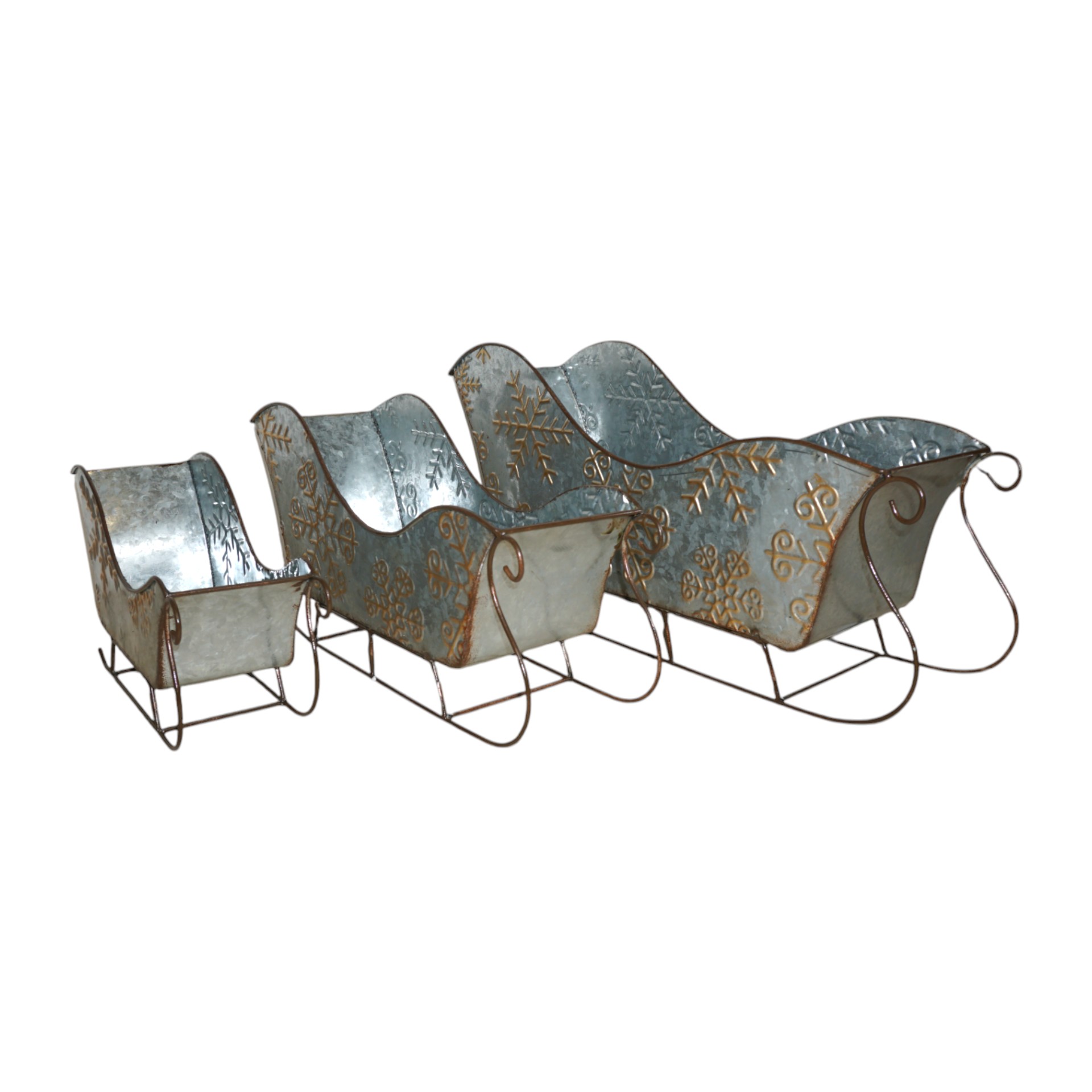 Darstellung von Metallschlitten silber mit Rand 3-tlg.,