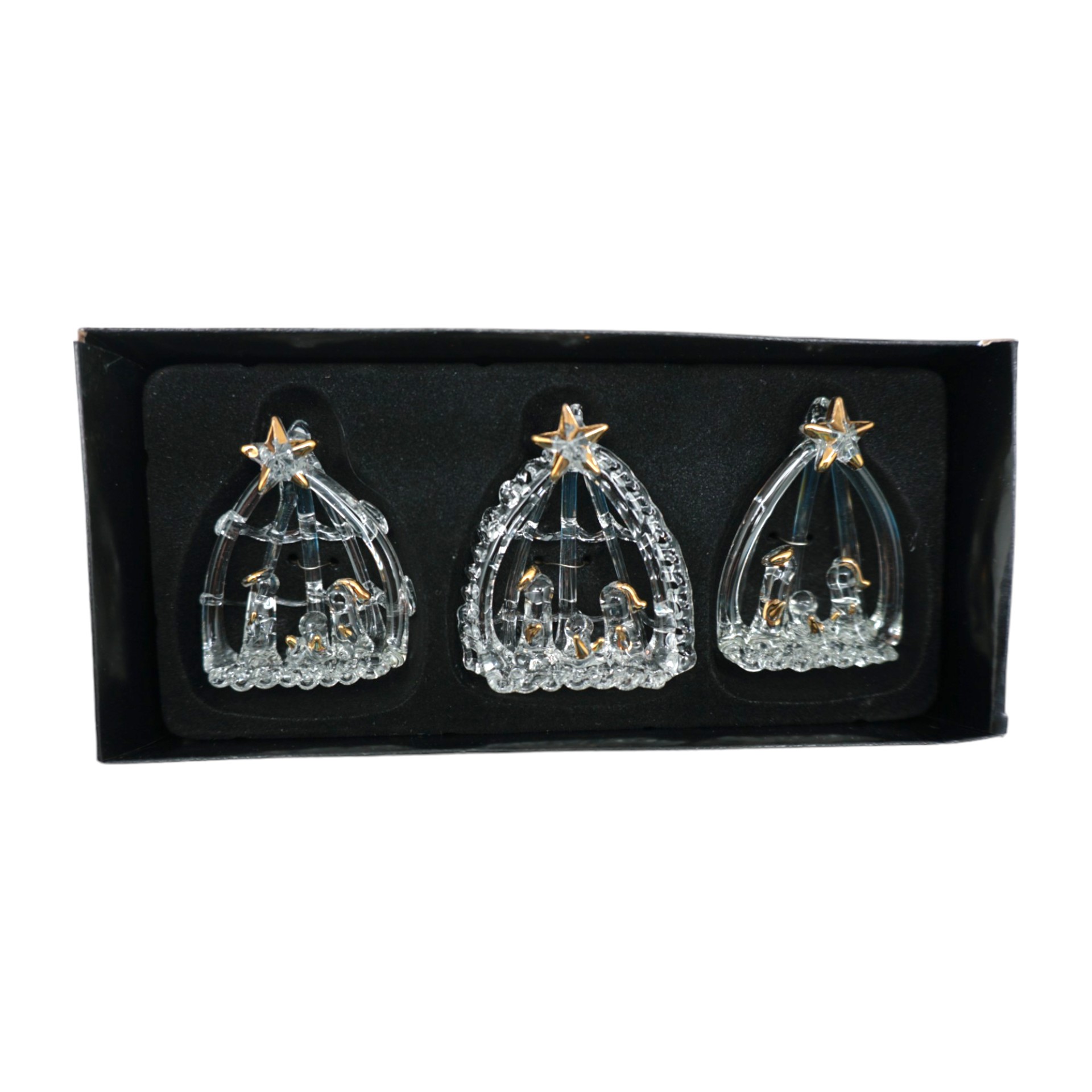 Darstellung von Glaskrippe 3tlg. natur gold h=4,5 cm