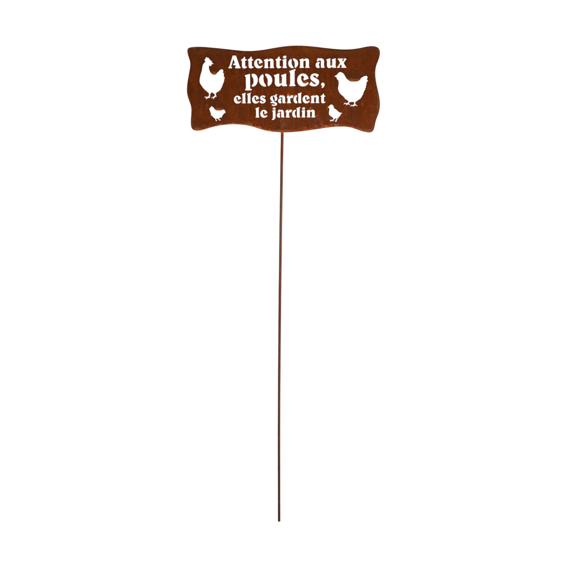 Darstellung von Tafel Attention aux poules, elles gardent le jardin