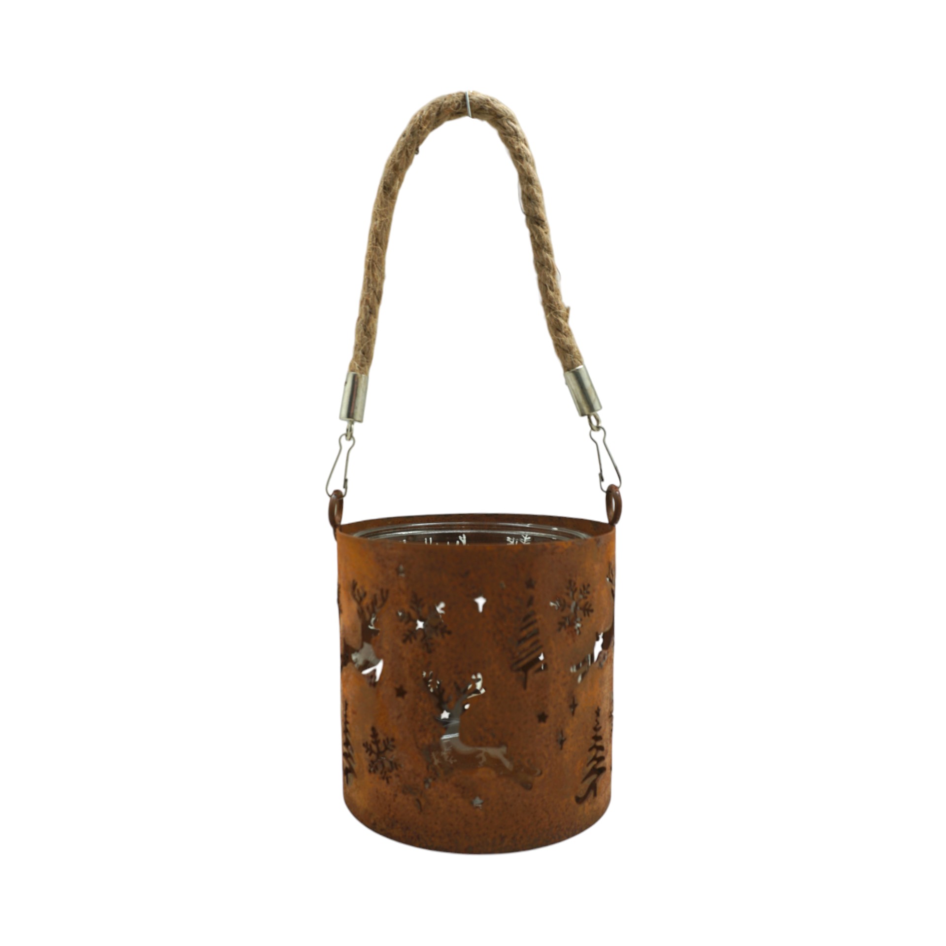 Darstellung von Windlicht Hirsch mittel m. Glas u. Kordel