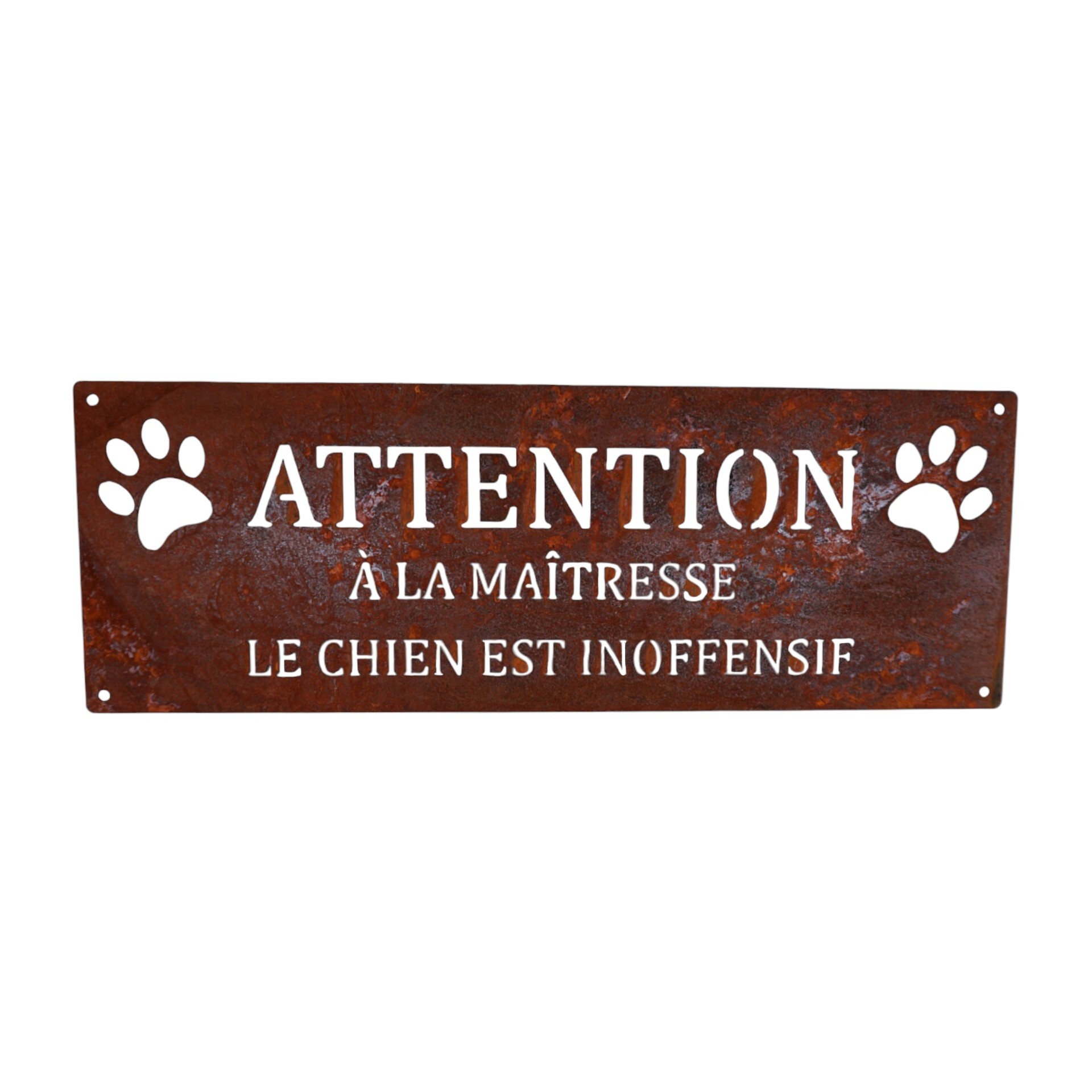 Darstellung von Tafel Attention a la Maitresse lew chien est inoffensif