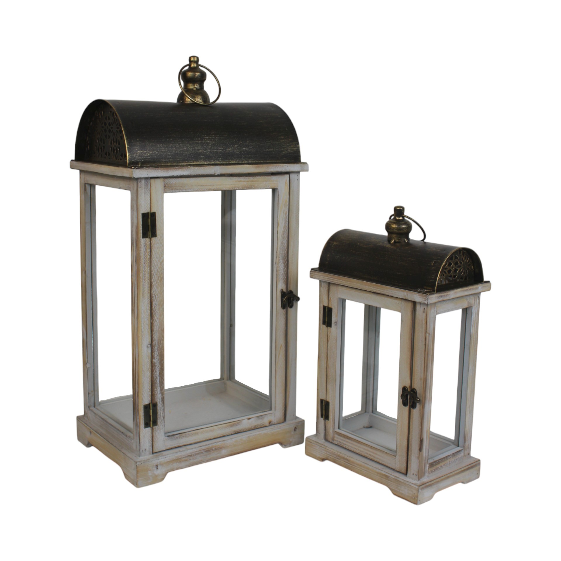 Darstellung von Holzlaternenset 2-tlg. gewölbtes Dach