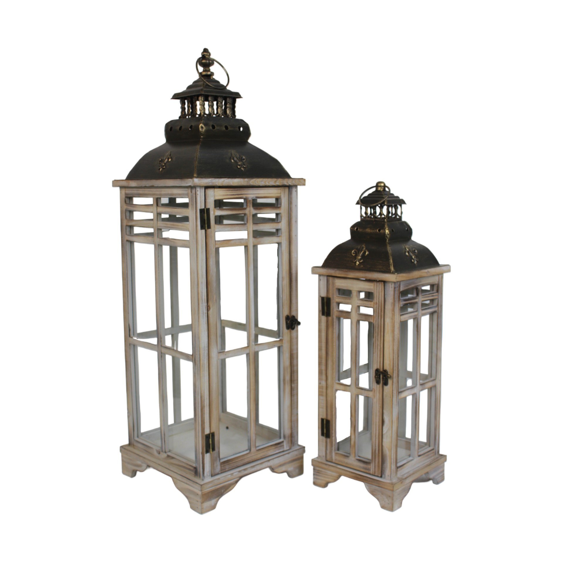 Darstellung von Holzlaternenset 2-tlg. quadratisch  mit Sprossen