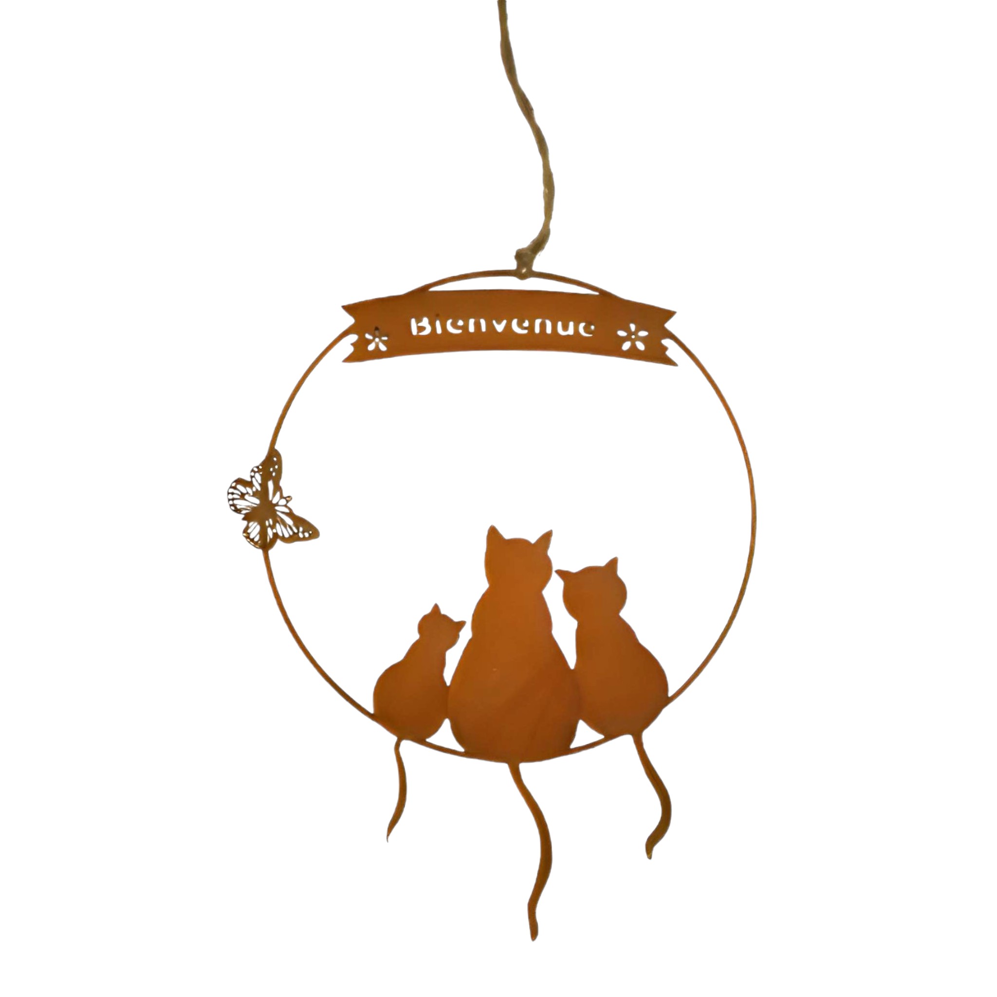 Darstellung von 3 Katzen sitzend im Ring z. Hängen Bienvenue